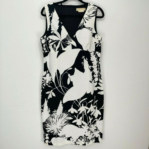 Michael Kors Collection Italy Size 10 Sheath Dress Lined Floral White Black - Picture 4 of 12